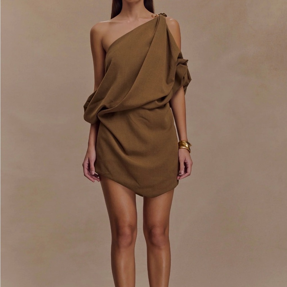 Light Brown Marle Gabriella Draped Mini Dress